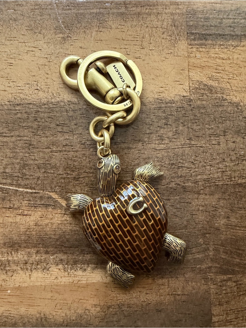 Coach Gold-Tone Turtle Charm with Brown Enamel Shell